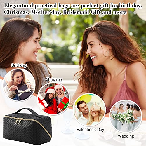 Caiying Large Capacity Travel Cosmetic Bag - Makeup Bag, Pu Leather Waterproof Cosmetic Bag, Women Portable Travel Makeup Bag With Handle And Divider Flat Lay Makeup Organizer Bag #TOP5