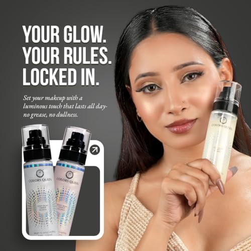 Image of Colors Queen Gold Glow Makeup Fixer Spray - Magical Pink, 100 ml | Long Lasting Makeup Setting Spray for Face Makeup | Lightweight & Non Greasy Makeup Fixer Spray after Makeup, Infused with Vitamin E & Aloe Vera Extracts