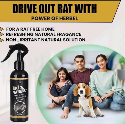 Image of Rat Defence Spray, Natural Rodent Repellent, Black Bottle, 200ml, Easy to Apply, Long Lasting Home, Rat Defense For Car Pack Of 2 (Chamomile)