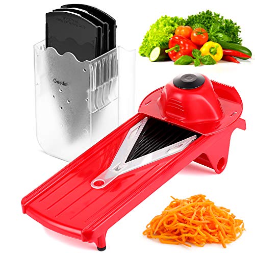Geedel V-Pro Mandoline Slicer, Adjustable Food/Vegetable Slicer With Interchangeable Blades and Blades Container