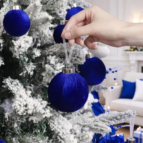Wironlst 30pcs Velvet Christmas Ornaments, Shatterproof Tree Balls(Blue) - image 5