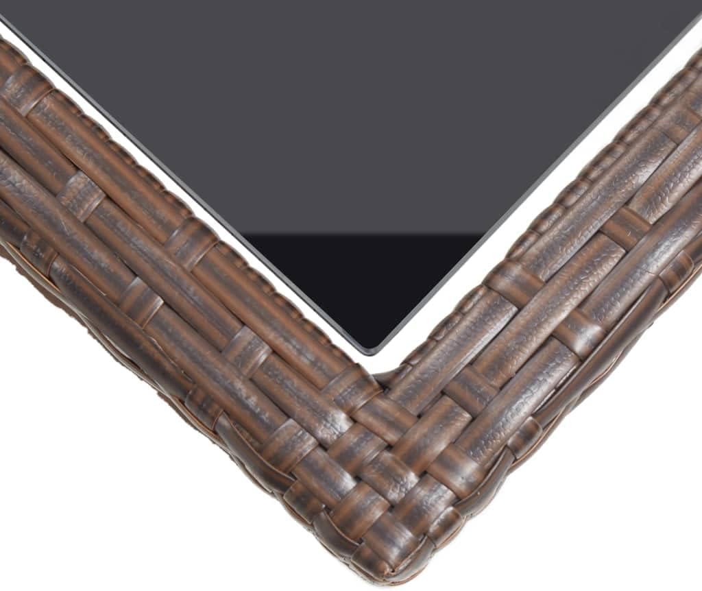 Brown Poly Rattan Outdoor Coffee Table with Powder-Coated Steel Frame and Glass Top, Small Rectangular Patio Table for Garden and Terrace Use