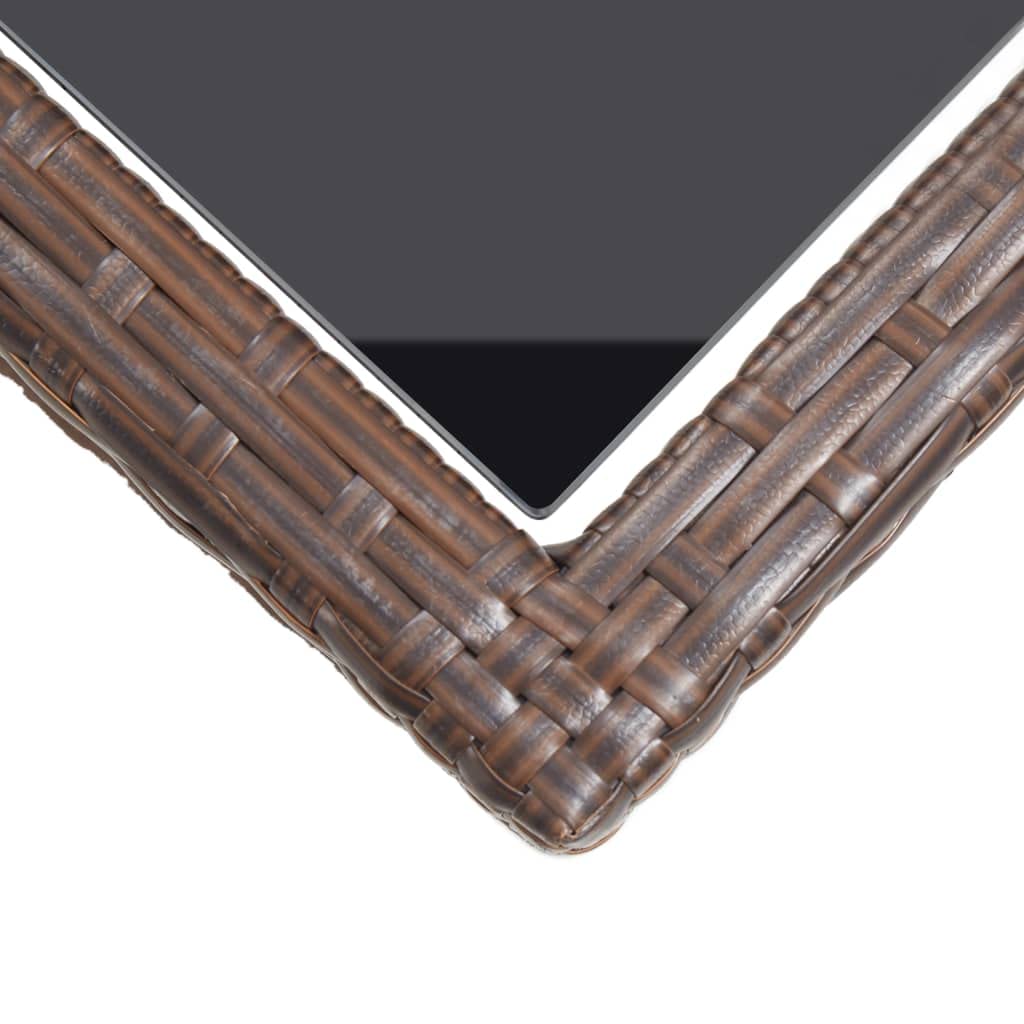 Stół ogrodowy, brązowy, 110 x 53 x 72 cm, szkło i rattan PE | Stalowy stelaż, wodoodporny, łatwy w pielęgnacji, łatwy montaż, na taras i werandę