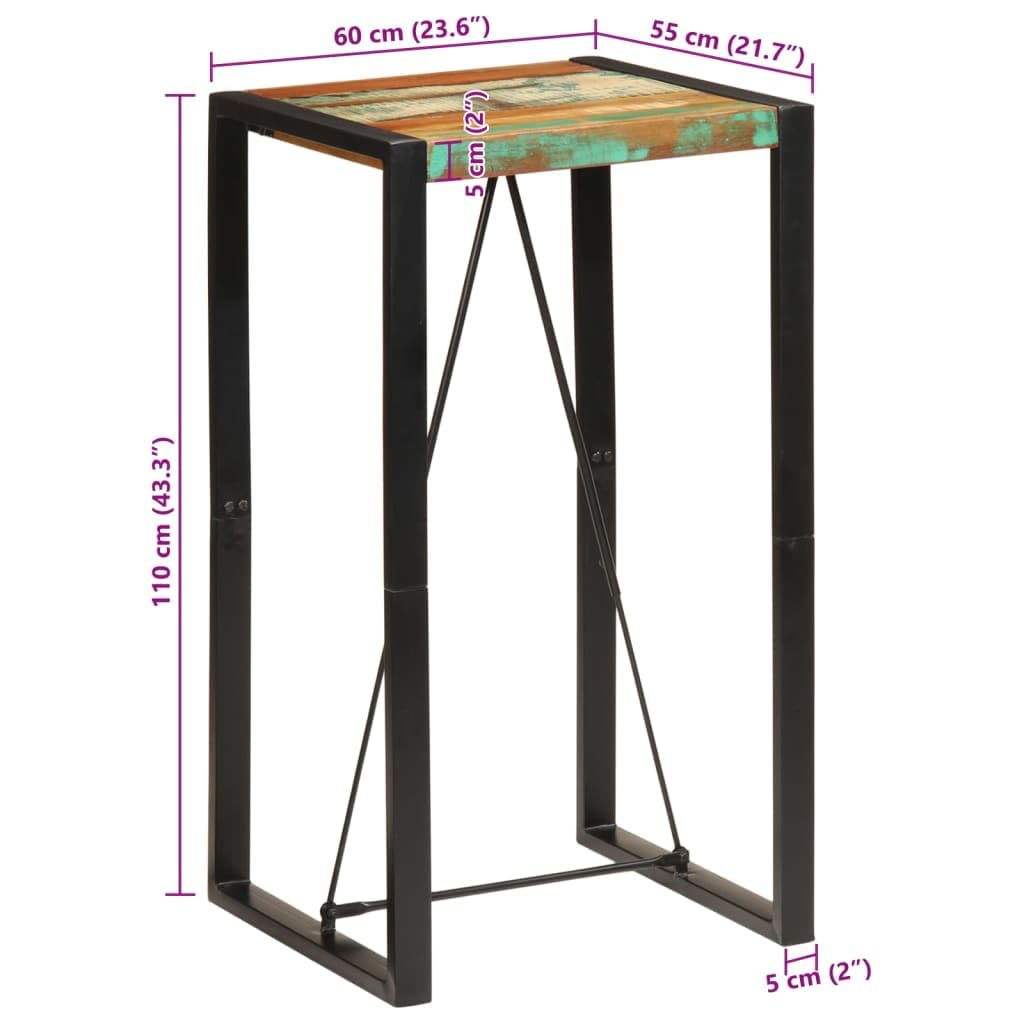vidaXL Tavolo da Bar 60x55x110 cm in Legno Massello di Recupero