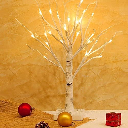 Vanthylit White Twig Christmas Tree with Lights 2FT Tabletop Birch Tree with 24 Warm White LEDs