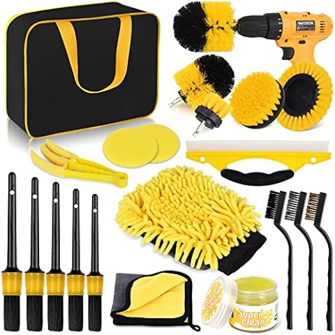 Herrfilk Car Cleaning Set, 20 Pieces Car Care Set, Car Detailing Brush Car Wash Set for Car Cleaning Interior and Exterior, Air Vent, Dashboard, Motor, Wheels, Household Cleaning Cover