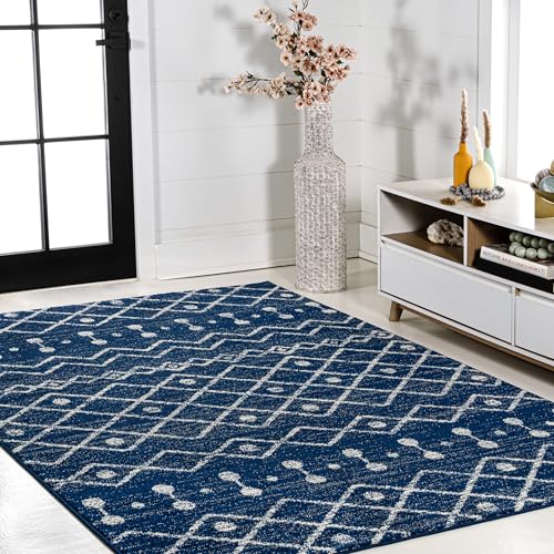 Image of JONATHAN Y Aksil Moroccan Beni Souk Navy /Cream Indoor Area Rug, 3x5, Bohemian, Scandinavian, Easy-Cleaning for Living Room, Bedroom, Kitchen, Pet Friendly, Non-Shedding (MOH208G-3)