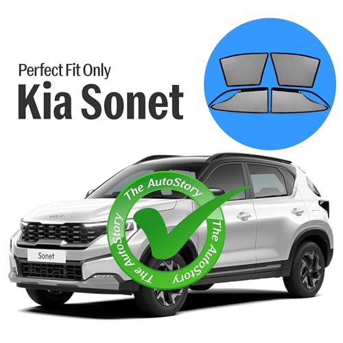 Image of AutoStory Magnetic Car Sunshade for Kia Sonet | Front Half Cut for Mirror Visibility + Rear Full Coverage with Zipper | Heavy Heat & UV Protection | Privacy Side Window Curtains Shades