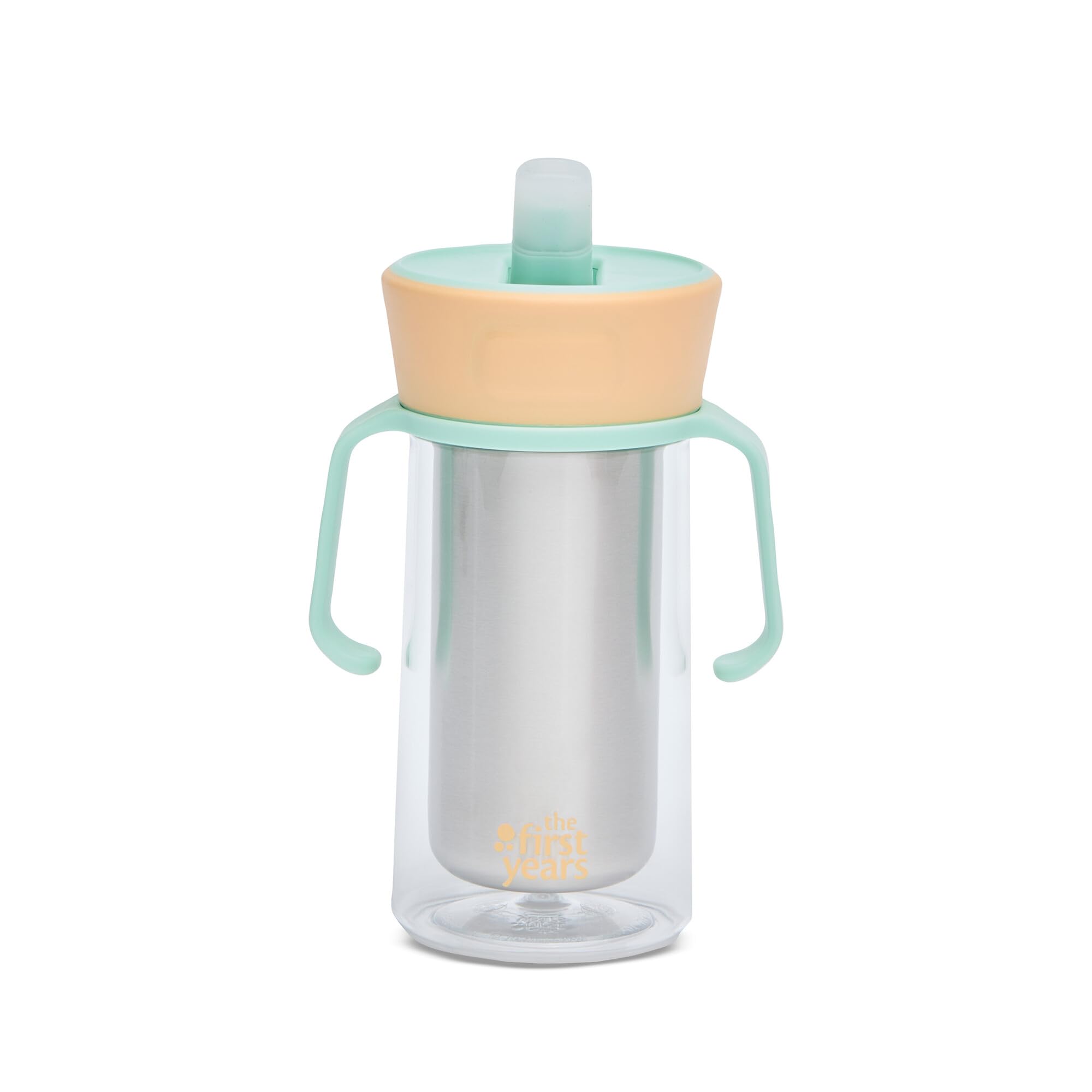 Photo 1 of ***DIRTY*** The First Years CoolCore Stainless Steel Straw Cup - Insulated Leak Proof Sippy Cup Trainer Converts to Toddler Water Bottle - Pop to Sip Design with Improved Flow - Peach/Mint - 8 Ounces