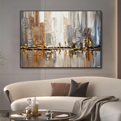 Sublimez un grand mur vide : la toile paysage urbain nordique abstrait avec cadre noir inclus