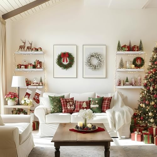 AMADA HOMEFURNISHING Floating Shelves, Wall Shelves for Bathroom/Living Room/Bedroom/Kitchen Decor, White Shelves with Invisible Brackets Set of 3 - AMFS08