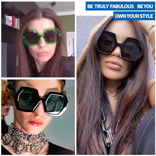 70s Oversized Sunglasses Womens Trendy Retro Square Sun Glasses Fashion Hexagon Thick Shades3
