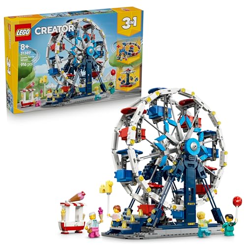 LEGO Creator 3 in 1 Iconica Ruota Panoramica - Parco Giochi Trasformabile in Attrazione a Forma di UFO o in Giostra - Decorazione Cameretta - Regalo per Bambini e Bambine da 8 Anni in su - 31389