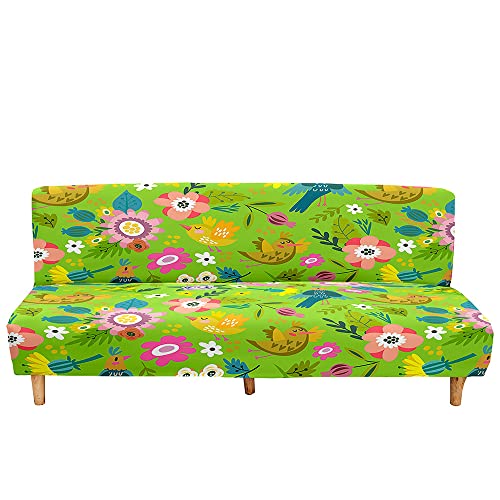 Surwin Elástica Fundas de Sofá Sin Brazos Clic Clac de 2/3 Plazas, Patrón de Pájaro Antideslizante Funda Protectora para Sofá Cama Sofá Plegable sin Reposabrazos (Verde,L:190-230cm)