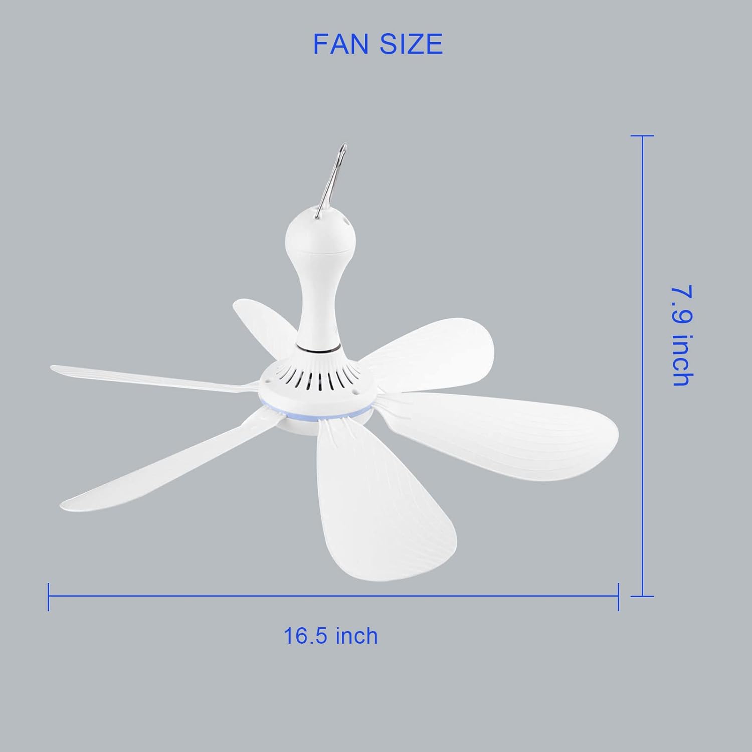 USB Powered Ceiling Fan Portable Canopy Fan with ON/OFF switch, 6 Blades Quiet Small DC USB Ceiling Fan Hanging Fan for Camping Cruise RV Tent Gazebo Bed Dormitory Home Room