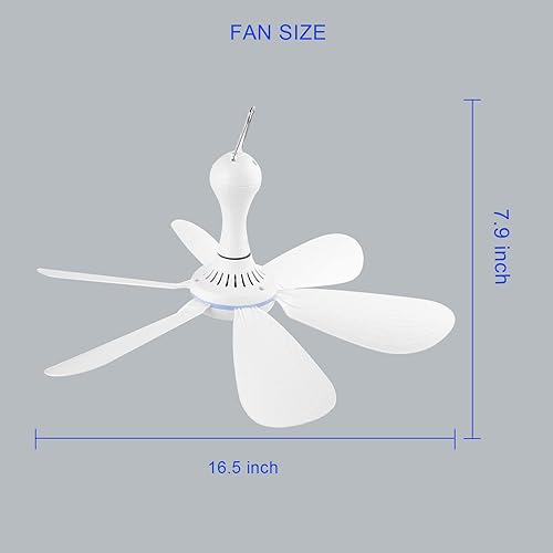 Miniatura 10 de Ventilador de techo silencioso alimentado por USB con cable de extensión de 3.3 ft, pequeño portátil de 6 aspas, silencioso y pequeño ventilador de