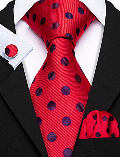 Image of Barry.Wang Ties for Men Silk Tie Sets Polka Dot Woven Necktie Pocket Square Cufflinks Business Wedding