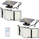 Adiding Solar Lights Outdoor, Bright 212 LEDs Flood Light 270° Wide Angle, Remote Control 3 Modes Motion Sensor Outdoor Lights, Solar Powered Security Light with 16.4 ft Cable for Garage Yard, 2 Pack