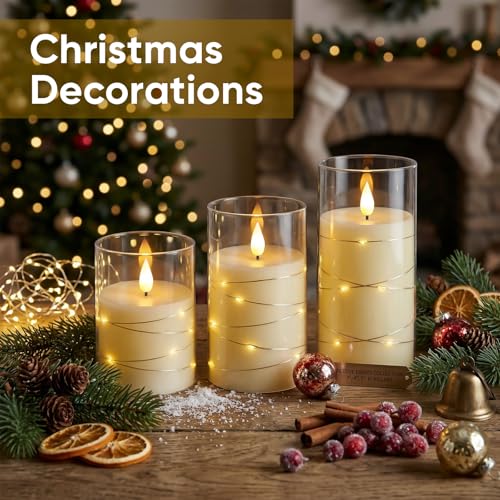 Image of Amagic LED Flameless Candles, Battery Operated Candles with Embedded Fairy Lights, Acrylic Fake Candles with Remote and Timer for Wedding Home Decor, Ivory White, Set of 6, D3 x H4 5 inch 6 inch