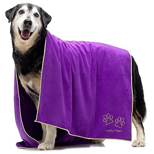 Lucky Paws® Extra Large 140x70cm Dog Towels - Super Absorbent, Luxuriously Soft, Fast Drying - Premium Microfibre (Pack of 2, Purple) - Image 2