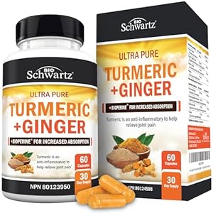 Organic Turmeric Curcumin and Ginger – 95% Standardized Curcuminoids with BioPerine Black Pepper Extract for Ultra High Absorption – Natural Joint Support Supplement – Gluten-Free – 60 Capsules