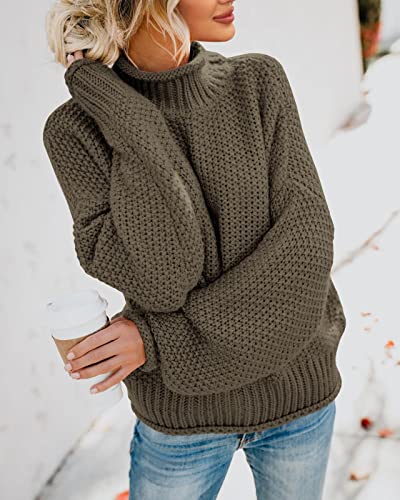 Saodimallsu Womens Turtleneck Oversized Sweaters Batwing Long Sleeve Pullover Loose Chunky Knit Jumper (Medium, Army Green) #TOP3