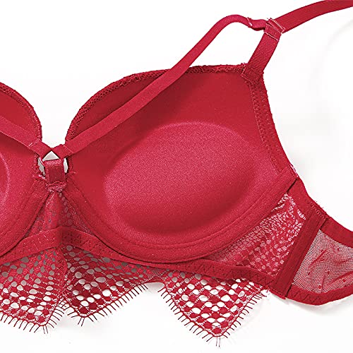 Conjunto de lencería Sexy Conjunto de Sujetador y Bragas Push Up Lencería Sexy Triángulo Ajuste de Encaje Copa Acolchada Floral Conjunto de lencería con Aros para Mujer Bralette Ropa de Dormir