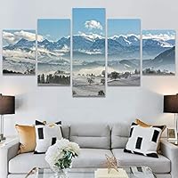 SIGNWIN 5 Panel Canvas Wall Art Snow Mountain for Home Decorations Ready to Hang - 60