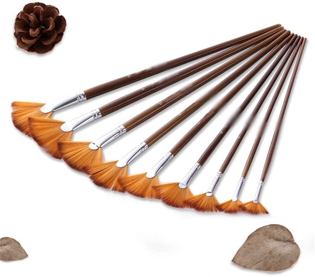XBTGS Set di 9 pennelli a forma di ventaglio in nylon per pittura ad acquerello per pittura scolastica forniture artistiche,