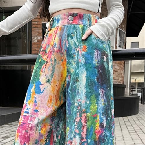 Girl's Baggy Jeans Tie Dye Casual Straight Leg Pants Elastic Waist Jeans Wide Leg Denim Pants with Pocket4