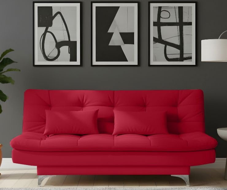 AMATA Eagle 3 Seater Sofa Cum Bed red Suede Velvet Fabric with Two Cushions Perfect for Home Living Room Office and Guests (Red, Medium)(3 yrs Warranty)