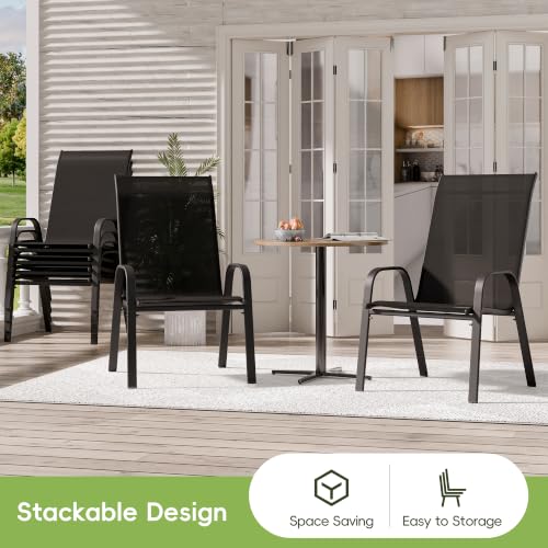 Image of Patio Chairs Set of 8, Stackable Outdoor Dining Chairs for All Weather, Metal Modern Outside Furniture Chair for Pool Side, Garden, Backyard Deck, Black