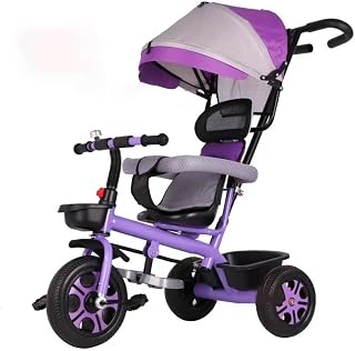 Triciclo Infantil 2x1 com Capota Lilás e Haste para Empurrar