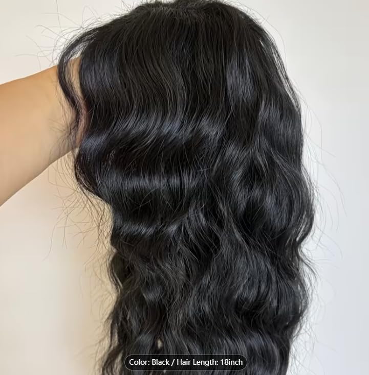 Image of 18-inch Layered Black Long wavy Wigs for Women with Bangs, Synthetic Highlight Natural Daily Party Wig (Black)