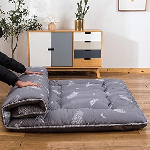 YOSHOOT Grey Feather Futon Floor Mattress for Adults, Japanese Thicken Futon Mattress Foldable Floor Bed Camping Mattress, with Canvas Storage Bag, Grey, Twin Size Cover