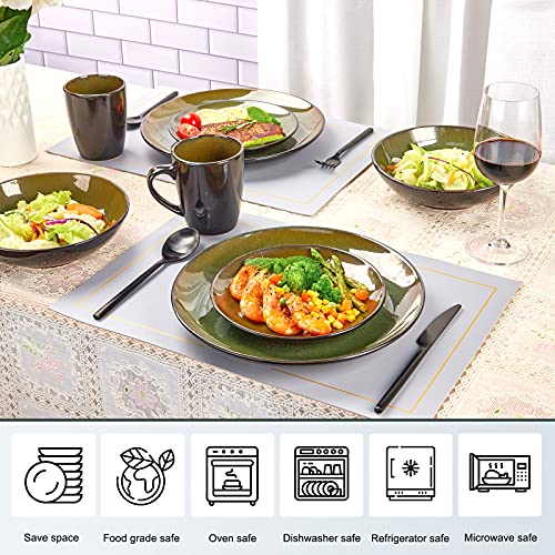 CREATIVELAND 16-Piece Round Ceramica Dinnerware Set, Service for 4, Reactive Glaze Dishes Set Kitchen and Dining, Pasta/Salad/Porcelain Plates and Bowls Set, Dishwasher Safe (Olive Green) - Thumbnail 4