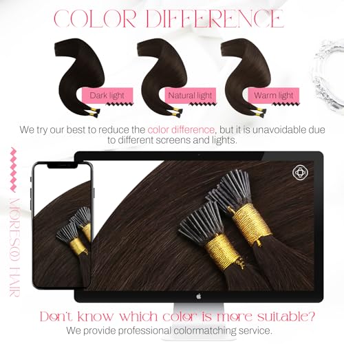 Image of Moresoo I Tip Hair Extensions Human Hair, Dark Brown, 18 Inch | 40g 50 strands, individual strand extensions, buildable volume, soft straight texture, fashion styling, photoshoots