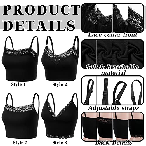 4 Pack Women Lace Camisole Lace Bralettes Half V Neck Cami Bra with Adjustable Spaghetti Strap Crop Tank Top for Girls4