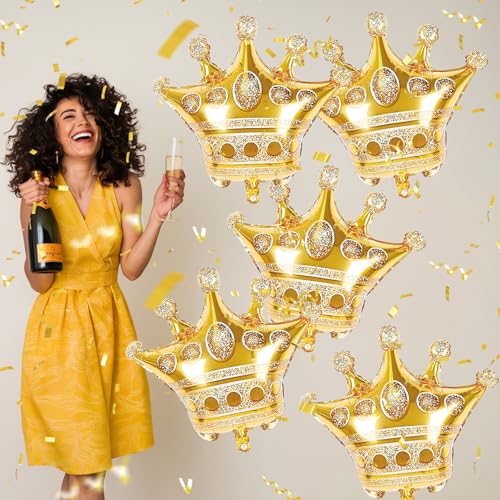 Image of 36 Inch Crown Balloons Large Metallic Gold Crown Foil Mylar Balloon Chrome Gold Birthday Decoration for King and Queen Prince Royalty Royal Birthday Wedding Baby Shower Party Decor