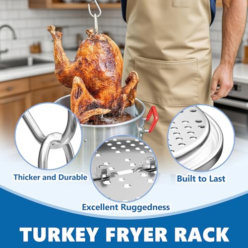 Image of SafBbcue Turkey Fryer Stand Kit Vertical Chicken Roasting Stand Chicken Rack Roaster Turkey Fryer Accessories Kit with Lifter Hook, Holder Base for Deep Fry Pot