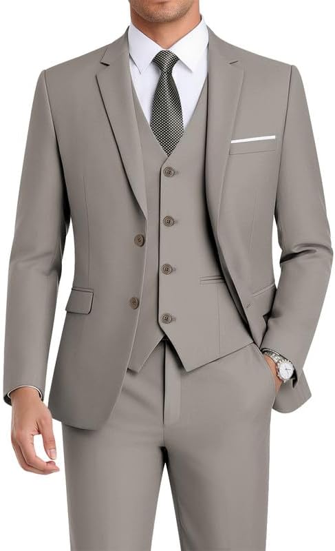 WEEN CHARM Men's 3-Piece Slim Fit Suit Set-2-Button Blazer,Vest & Pants-Formal Wedding,Prom,Party & Business Tuxedo