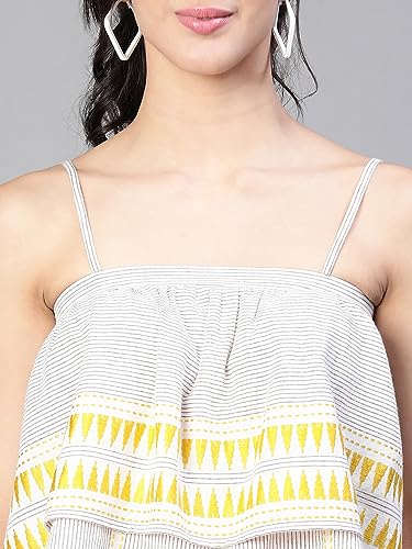 Image of oxolloxo Women Embroiderd Shoulder Strap Elasticated Cotton Top