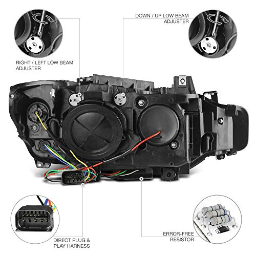 VIPMOTOZ Truly Bright Series LED Halo Ring Black Housing Quad Projector Headlight Headlamp Assembly For 2012-2015 BMW 3-Series F30 Pre-LCI Sedan Halogen Model, Driver & Passenger Side
