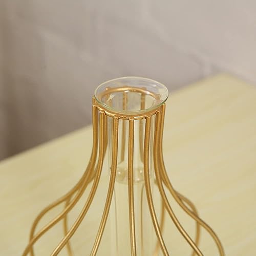 Miniatura 4 de Jarrones de escritorio para plantas con tubo de ensayo, florero de cristal con soporte de metal dorado, estación de propagación, soporte para