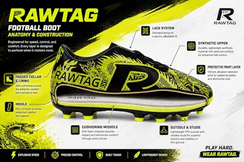 Image of RAWTAG Dragon 1.0 Soccer Football Shoes Studs with Synthetic Leather Fully Embossed Upper Sports Footwear|Comfortable Lightweight|TPU Sole Double Colour Premoulded Heel Shoe for Adult, Men & Boys
