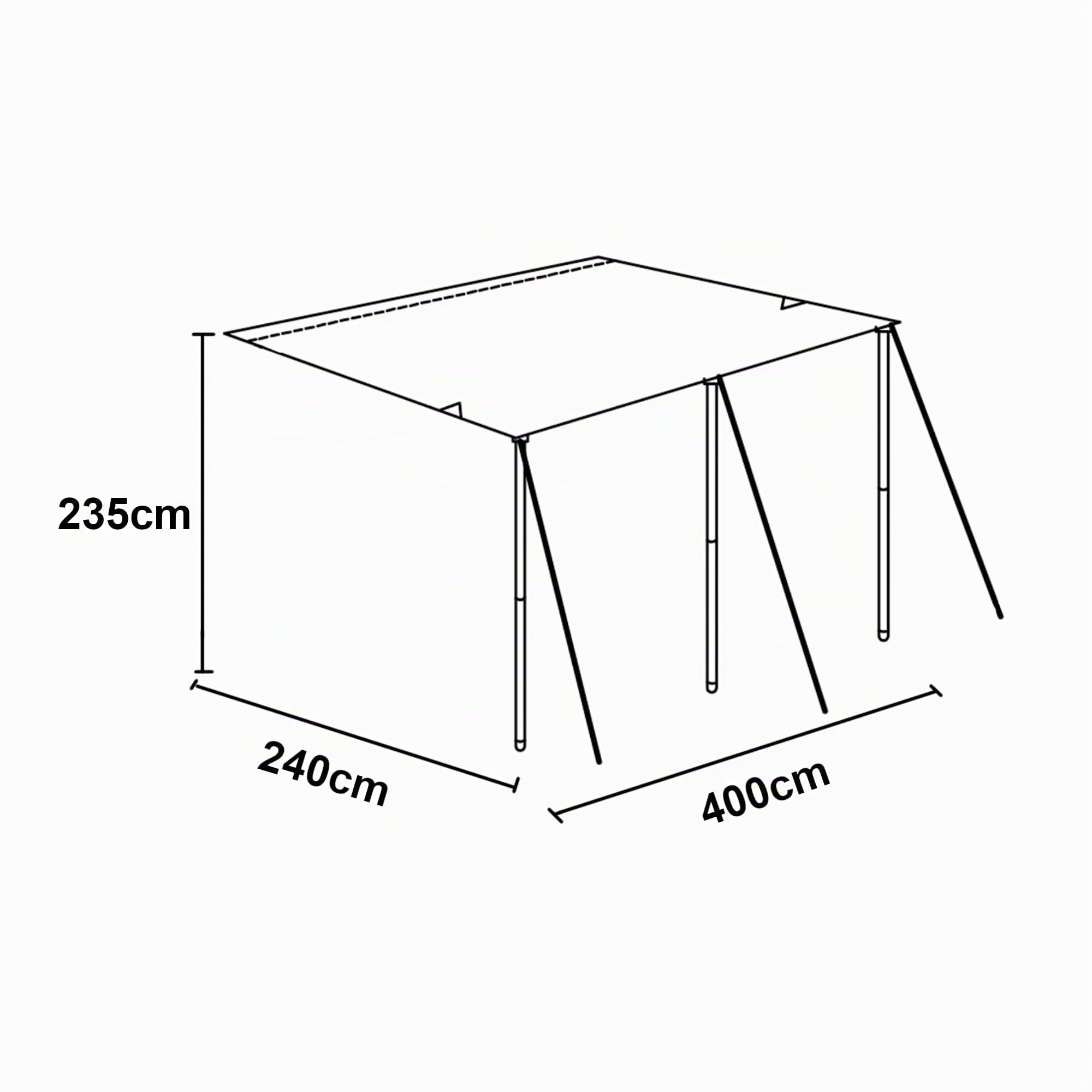 pro.tec Telo Ombreggiante per Camper Parasole Laterale con 3 Pali di Supporto Tendalino Tettoia Portatile per Camper 400 x 240 x 235 cm Grigio
