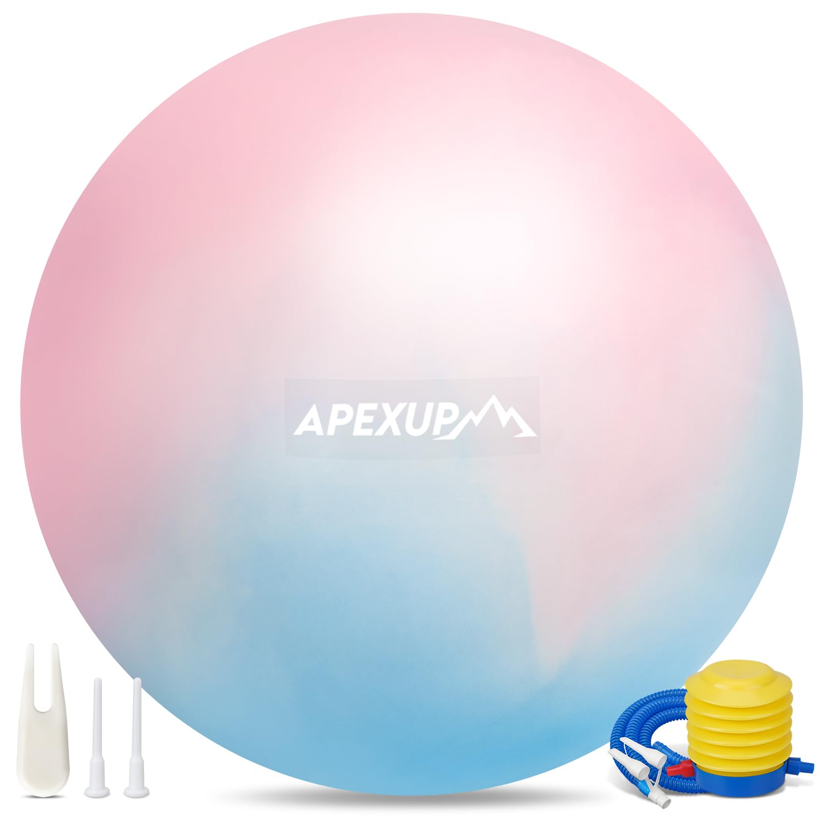 APEXUP ヨガボール エクササイズボール 高耐久 ジムボール フィットネス バランス 体幹トレーニング 理学療法用 (M (19インチ~22インチ) 55cm、ブルーピンク)