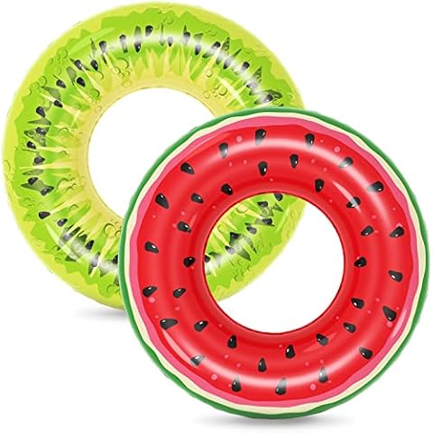 Jasonwell Inflatable Pool Floats Kids - 2 Pack Floaties Pool Tubes Swim Rings Fruit Water Floaty Watermelon Kiwi Inflatable Pool Toys Float for Swimming Pool Party Lake Beach Adults Cover