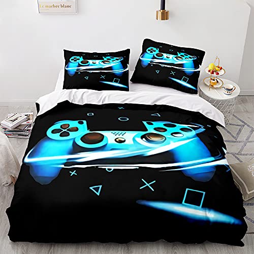 Parure De Lit 1/2 Personne 3D Gamepad Housse De Couette Gamer Console Manette Motif Sets De Housses De Couettes Adulte Hommes Ado Enfants Garçons Taies d'oreiller Microfibre (Bleu,220_x_240_cm) Cover