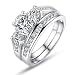 BAMOER 18K Set of 2 White Gold Plated Brass Rings Cubic Zirconium Men and Women Finger Ring Jewelry (8)